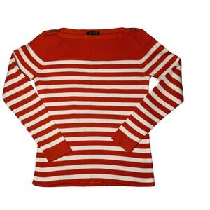 Lauren Ralph Nautical Striped Knitwear Boat Neck Long Sleeve Sweater Cotton